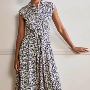 Boden Floral Blue and White Dress